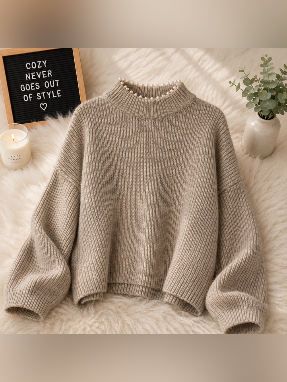 H&M Taupe Ribbed Turtleneck Sweater